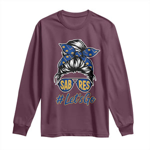 Lets Go Hockey Mom Long Sleeve Shirt Buffalo Messy Bun Sunglasses Sports Fan TS02 Maroon Print Your Wear