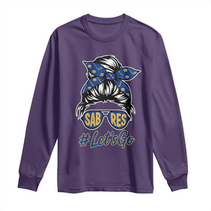 Lets Go Hockey Mom Long Sleeve Shirt Buffalo Messy Bun Sunglasses Sports Fan TS02 Purple Print Your Wear