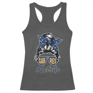 Lets Go Hockey Mom Racerback Tank Top Buffalo Messy Bun Sunglasses Sports Fan TS02 Dark Heather Print Your Wear