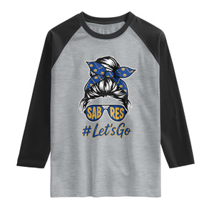 Lets Go Hockey Mom Raglan Shirt Buffalo Messy Bun Sunglasses Sports Fan TS02 Heather Gray Black Print Your Wear