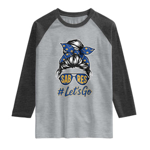 Lets Go Hockey Mom Raglan Shirt Buffalo Messy Bun Sunglasses Sports Fan TS02 Heather Gray Heather Charcoal Print Your Wear