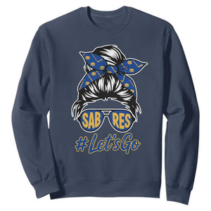 Lets Go Hockey Mom Sweatshirt Buffalo Messy Bun Sunglasses Sports Fan TS02 Navy Print Your Wear