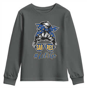 Lets Go Hockey Mom Youth Sweatshirt Buffalo Messy Bun Sunglasses Sports Fan TS02 Dark Heather Print Your Wear