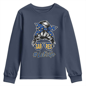 Lets Go Hockey Mom Youth Sweatshirt Buffalo Messy Bun Sunglasses Sports Fan TS02 Navy Print Your Wear