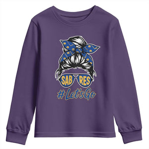 Lets Go Hockey Mom Youth Sweatshirt Buffalo Messy Bun Sunglasses Sports Fan TS02 Purple Print Your Wear