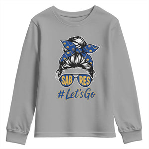 Lets Go Hockey Mom Youth Sweatshirt Buffalo Messy Bun Sunglasses Sports Fan TS02 Sport Gray Print Your Wear