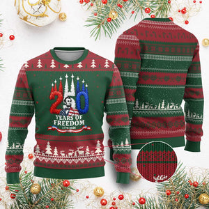 250 Years of Freedom Abraham Lincoln Patriotic Ugly Christmas Sweater US Fighter Jets Red White and Blue 1776 to 2026 Semiquincentennial TS02 Red Green Print Your Wear