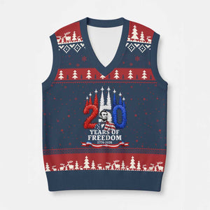 250 Years of Freedom Abraham Lincoln Patriotic V-Neck Knit Sweater Vest US Fighter Jets Red White and Blue 1776 to 2026 Semiquincentennial TS02 Navy Red Print Your Wear