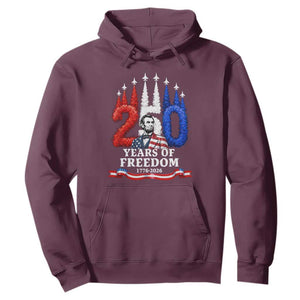250 Years of Freedom Abraham Lincoln Patriotic Hoodie US Fighter Jets Red White and Blue 1776 to 2026 Semiquincentennial TS02 Maroon Print Your Wear