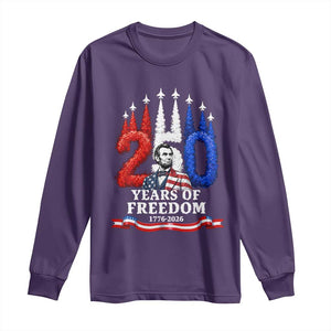 250 Years of Freedom Abraham Lincoln Patriotic Long Sleeve Shirt US Fighter Jets Red White and Blue 1776 to 2026 Semiquincentennial TS02 Purple Print Your Wear