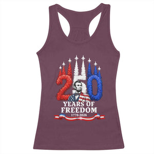 250 Years of Freedom Abraham Lincoln Patriotic Racerback Tank Top US Fighter Jets Red White and Blue 1776 to 2026 Semiquincentennial TS02 Maroon Print Your Wear