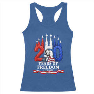 250 Years of Freedom Abraham Lincoln Patriotic Racerback Tank Top US Fighter Jets Red White and Blue 1776 to 2026 Semiquincentennial TS02 Royal Blue Print Your Wear
