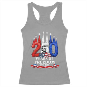 250 Years of Freedom Abraham Lincoln Patriotic Racerback Tank Top US Fighter Jets Red White and Blue 1776 to 2026 Semiquincentennial TS02 Sport Gray Print Your Wear