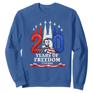 250 Years of Freedom Abraham Lincoln Patriotic Sweatshirt US Fighter Jets Red White and Blue 1776 to 2026 Semiquincentennial TS02 Royal Blue Print Your Wear