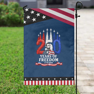 250 Years of Freedom Abraham Lincoln Patriotic Garden Flag US Fighter Jets Red White and Blue 1776 to 2026 Semiquincentennial