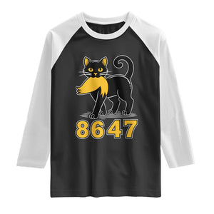 8647 Black Cat Golden Hair Prey Raglan Shirt Funny Coded Political Satire TS02 Black White Print Your Wear