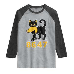 8647 Black Cat Golden Hair Prey Raglan Shirt Funny Coded Political Satire TS02 Heather Gray Heather Charcoal Print Your Wear