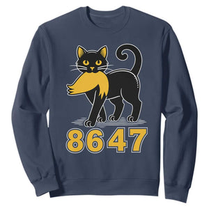 8647 Black Cat Golden Hair Prey Sweatshirt Funny Coded Political Satire TS02 Navy Print Your Wear