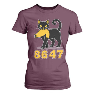 8647 Black Cat Golden Hair Prey T Shirt For Women Funny Coded Political Satire TS02 Maroon Print Your Wear