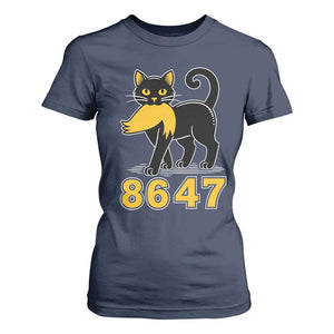 8647 Black Cat Golden Hair Prey T Shirt For Women Funny Coded Political Satire TS02 Navy Print Your Wear