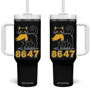 8647 Black Cat Golden Hair Prey Tumbler With Handle Funny Coded Political Satire TS02 One Size: 40 oz Black Print Your Wear