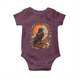 Is He Dead Yet Raven Drinking Coffee Baby Onesie Vintage Book Political Dark Humor TS02 Maroon Print Your Wear