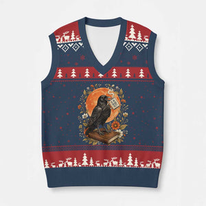 Is He Dead Yet Raven Drinking Coffee V-Neck Knit Sweater Vest Vintage Book Political Dark Humor TS02 Navy Red Print Your Wear