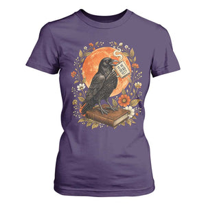 Is He Dead Yet Raven Drinking Coffee T Shirt For Women Vintage Book Political Dark Humor TS02 Purple Print Your Wear