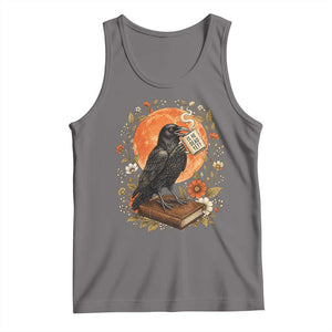 Is He Dead Yet Raven Drinking Coffee Tank Top Vintage Book Political Dark Humor TS02 Deep Heather Print Your Wear