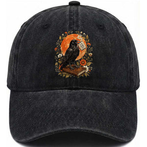 Is He Dead Yet Raven Drinking Coffee Washed Cotton Baseball Cap Vintage Book Political Dark Humor TS02 Print Your Wear