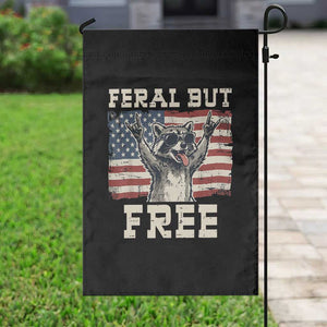 Feral But Free Funny Raccoon Patriotic Garden Flag Cool American Flag Sunglasses Rock On Hand Signs Vintage USA Flag TS02 Print Your Wear