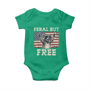 Feral But Free Funny Raccoon Patriotic Baby Onesie Cool American Flag Sunglasses Rock On Hand Signs Vintage USA Flag TS02 Irish Green Print Your Wear