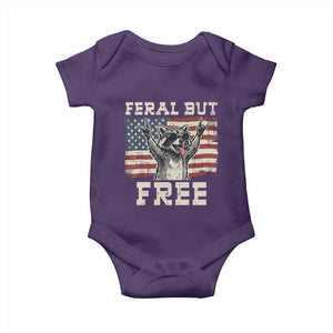 Feral But Free Funny Raccoon Patriotic Baby Onesie Cool American Flag Sunglasses Rock On Hand Signs Vintage USA Flag TS02 Purple Print Your Wear