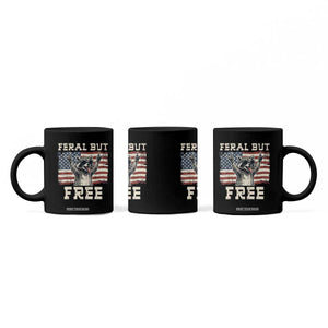 Feral But Free Funny Raccoon Patriotic Coffee Mug Cool American Flag Sunglasses Rock On Hand Signs Vintage USA Flag TS02 Print Your Wear