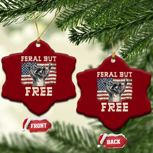 Feral But Free Funny Raccoon Patriotic Ceramic Ornament Cool American Flag Sunglasses Rock On Hand Signs Vintage USA Flag TS02 Print Your Wear
