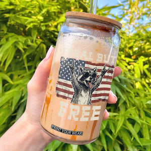 Feral But Free Funny Raccoon Patriotic Glass Can Cool American Flag Sunglasses Rock On Hand Signs Vintage USA Flag TS02 Black Print Your Wear