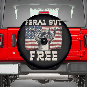 Feral But Free Funny Raccoon Patriotic Spare Tire Cover Cool American Flag Sunglasses Rock On Hand Signs Vintage USA Flag TS02 Black Print Your Wear