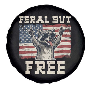 Feral But Free Funny Raccoon Patriotic Spare Tire Cover Cool American Flag Sunglasses Rock On Hand Signs Vintage USA Flag TS02 Print Your Wear