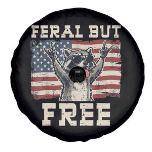 Feral But Free Funny Raccoon Patriotic Spare Tire Cover Cool American Flag Sunglasses Rock On Hand Signs Vintage USA Flag TS02 Print Your Wear