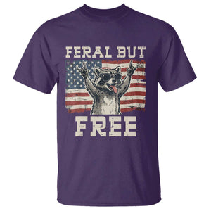 Feral But Free Funny Raccoon Patriotic T Shirt Cool American Flag Sunglasses Rock On Hand Signs Vintage USA Flag TS02 Purple Print Your Wear