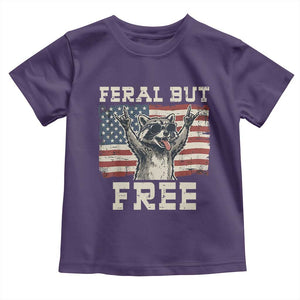 Feral But Free Funny Raccoon Patriotic Toddler T Shirt Cool American Flag Sunglasses Rock On Hand Signs Vintage USA Flag TS02 Purple Print Your Wear