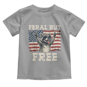 Feral But Free Funny Raccoon Patriotic Toddler T Shirt Cool American Flag Sunglasses Rock On Hand Signs Vintage USA Flag TS02 Sport Gray Print Your Wear