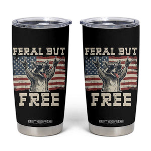 Feral But Free Funny Raccoon Patriotic Tumbler Cup Cool American Flag Sunglasses Rock On Hand Signs Vintage USA Flag TS02 Black Print Your Wear