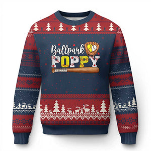 Ballpark Poppy Baseball and Softball Grandpa Ugly Christmas Sweater Sports Grandfather Game Day Birthday Gifts