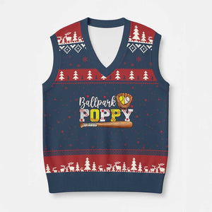 Ballpark Poppy Baseball and Softball Grandpa V-Neck Knit Sweater Vest Sports Grandfather Game Day Birthday Gifts