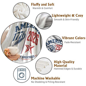 America 250 Years of Greatness Patriotic Throw Blanket Vintage 1776 to 2026 Quill and Star Semiquincentennial TS02 Print Your Wear