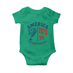America 250 Years of Greatness Patriotic Baby Onesie Vintage 1776 to 2026 Quill and Star Semiquincentennial TS02 Irish Green Print Your Wear