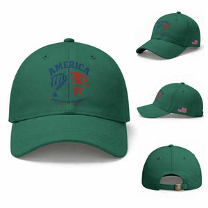 America 250 Years of Greatness Patriotic Baseball Cap Vintage 1776 to 2026 Quill and Star Semiquincentennial TS02 Baseball Cap Universal Fit Irish Green Print Your Wear