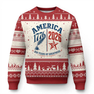 America 250 Years of Greatness Patriotic Ugly Christmas Sweater Vintage 1776 to 2026 Quill and Star Semiquincentennial TS02 Beige Red Print Your Wear