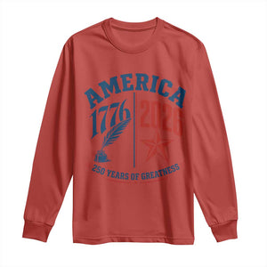 America 250 Years of Greatness Patriotic Long Sleeve Shirt Vintage 1776 to 2026 Quill and Star Semiquincentennial TS02 Red Print Your Wear